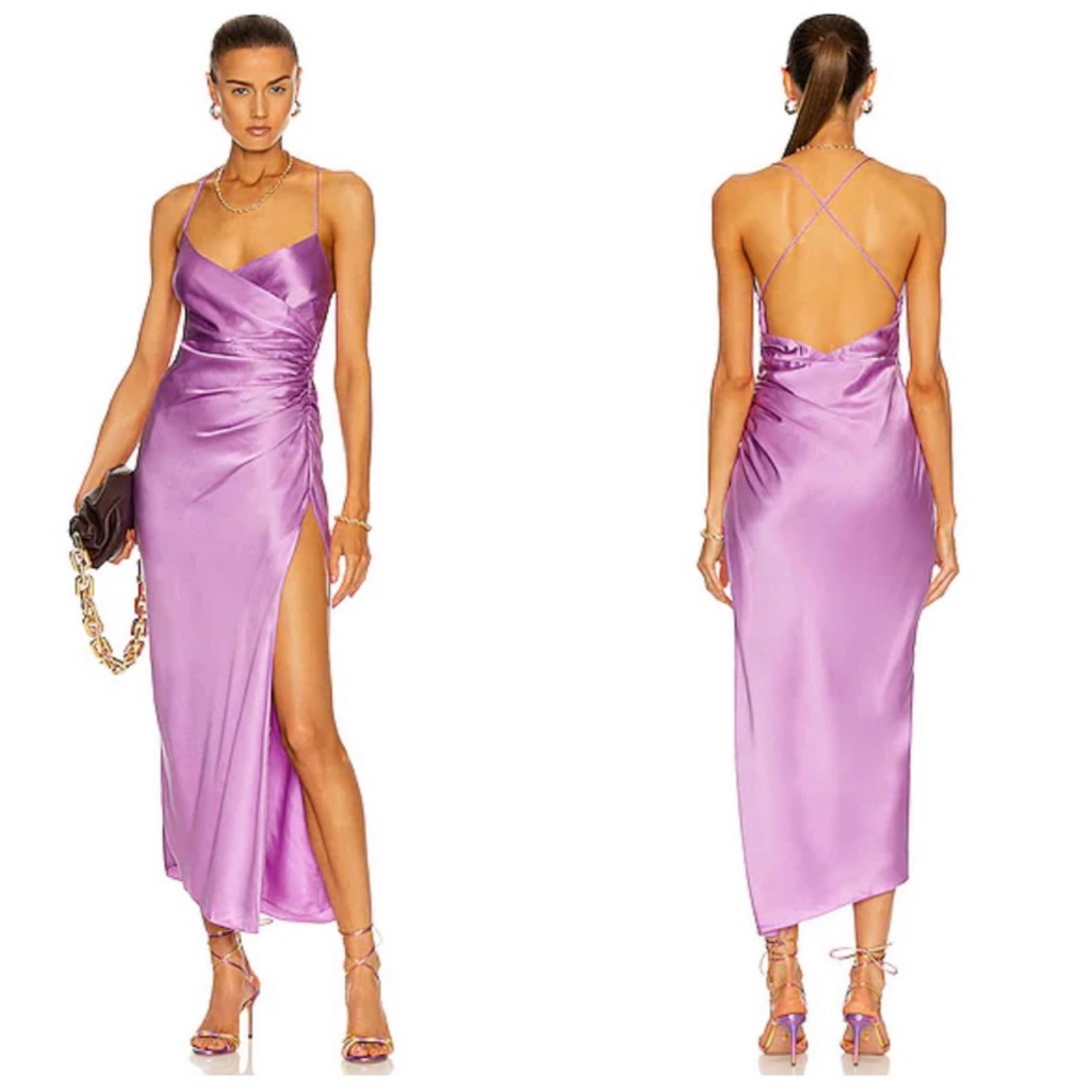 Lilac Satin Slip Dress With Side Slit
